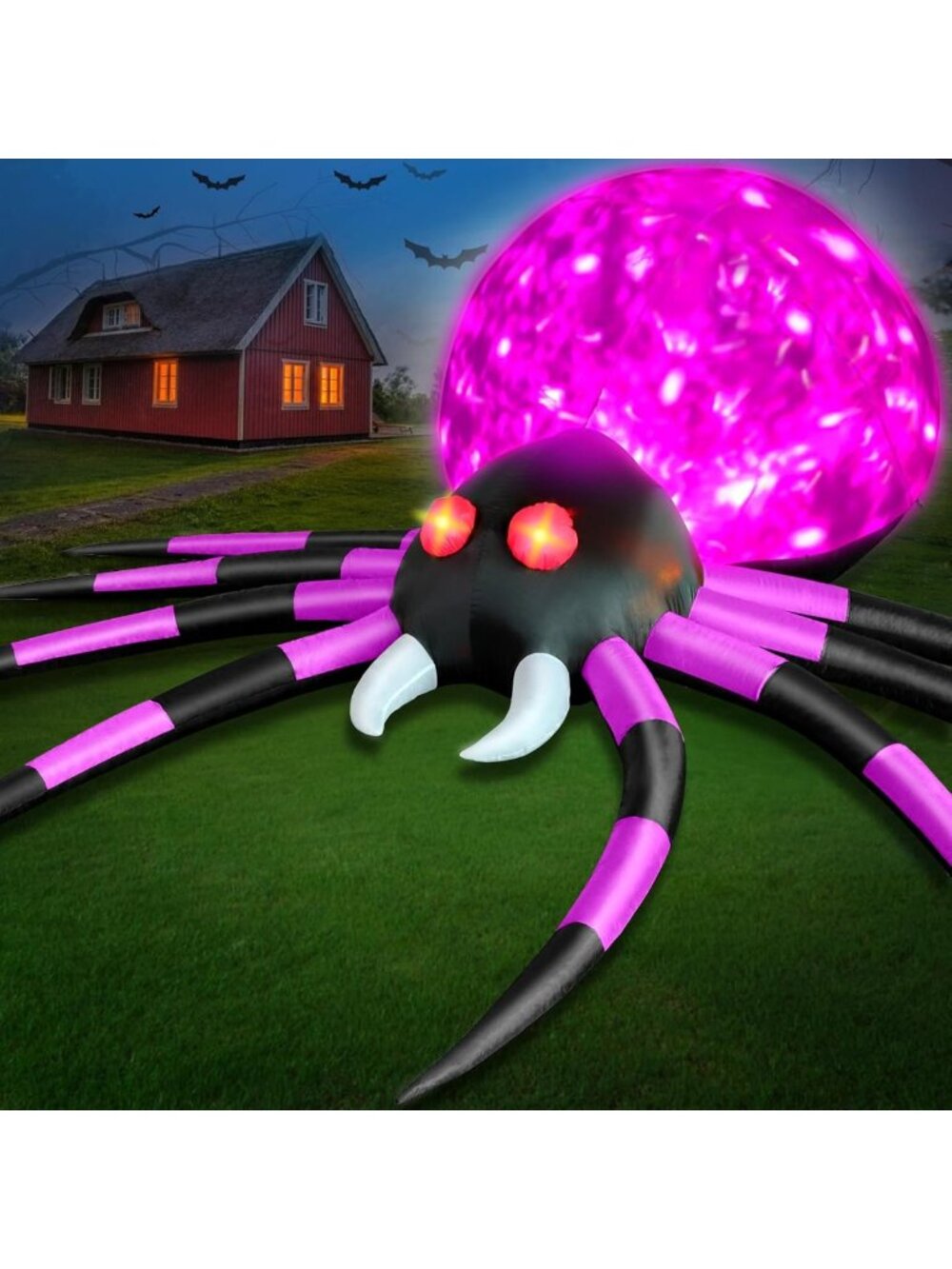 Giant 10 FT Inflatable Purple Spider with LED Flame - Halloween Yard Decor